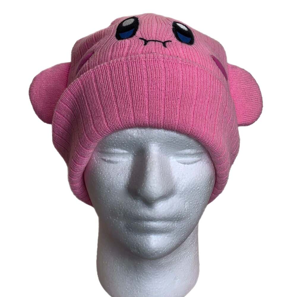 Bioworld Nintendo Kirby Big Face Embroidered Cuff Beanie Hat with Ears One Size